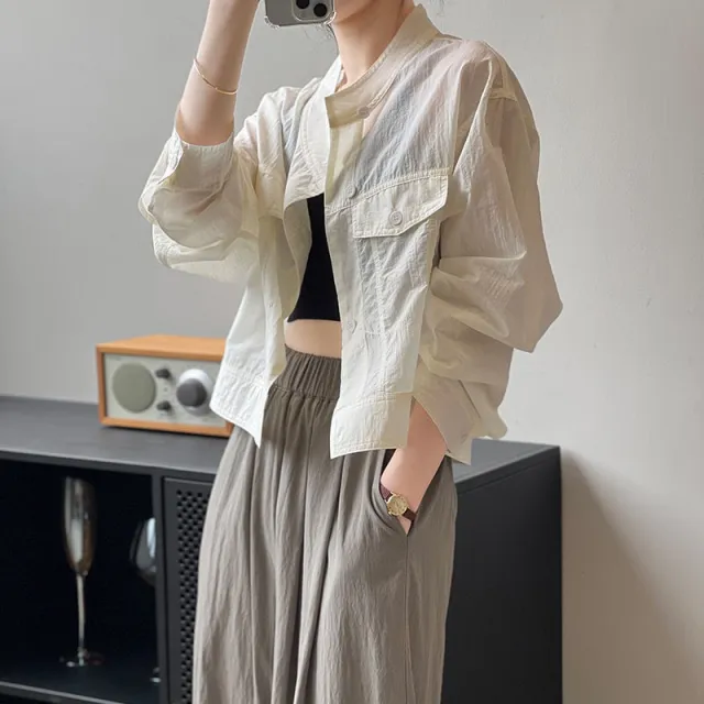 Autumn New Korean Version Loose Cardigan Short Thin Breathable Top White - Shop at LoveMi