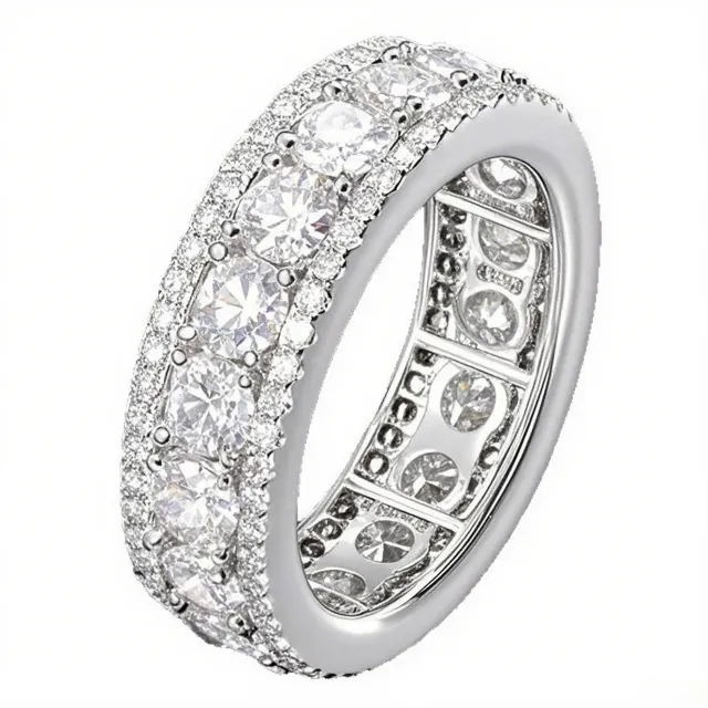 European And American style Hip hop Micro paved Three row Faux Spinning Ring White Gold Color - Shop at LoveMi