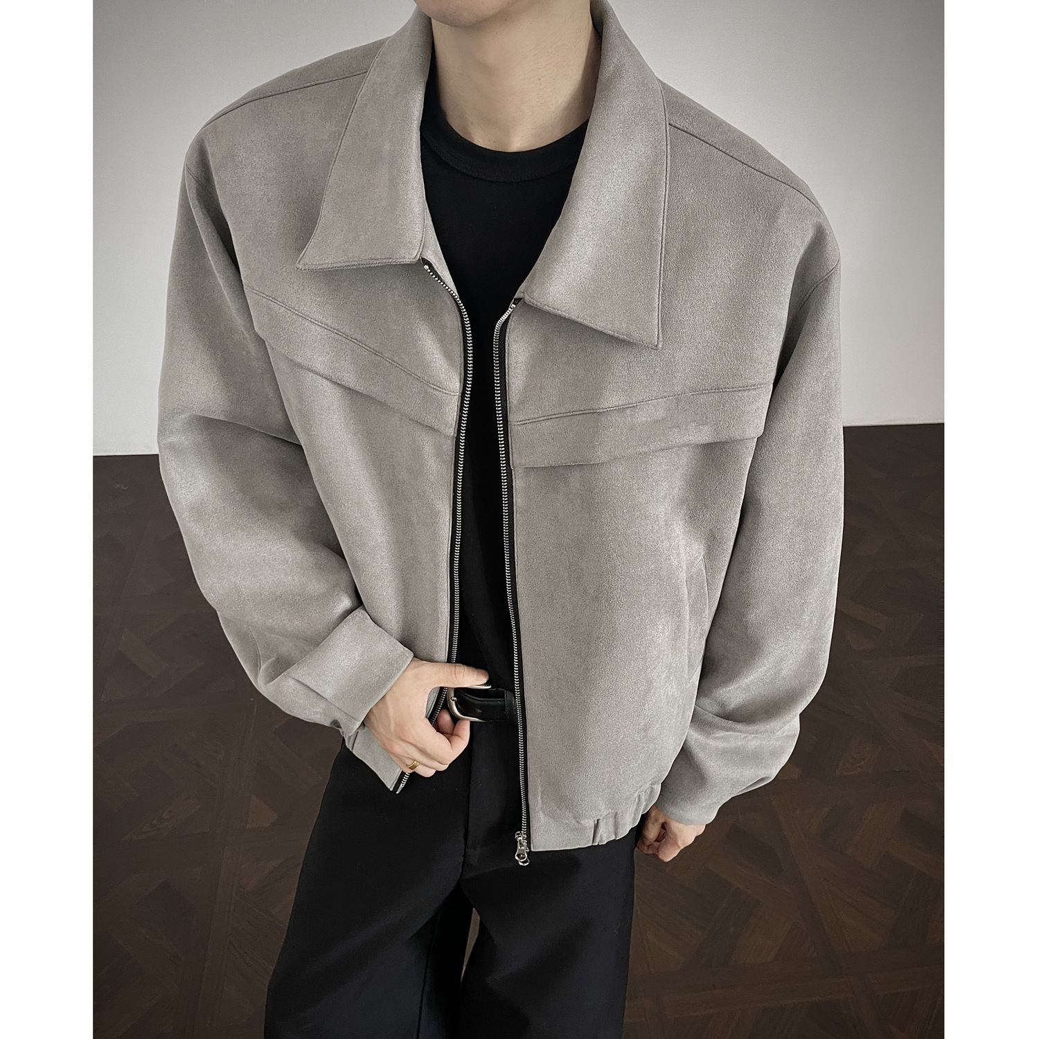 Mens Light-sophisticated Casual Deerskin Velvet Jacket With A Lapel Top