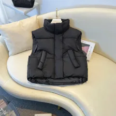 Short Autumn And Winter High Waist Women's Cotton Vest - Black - View 1