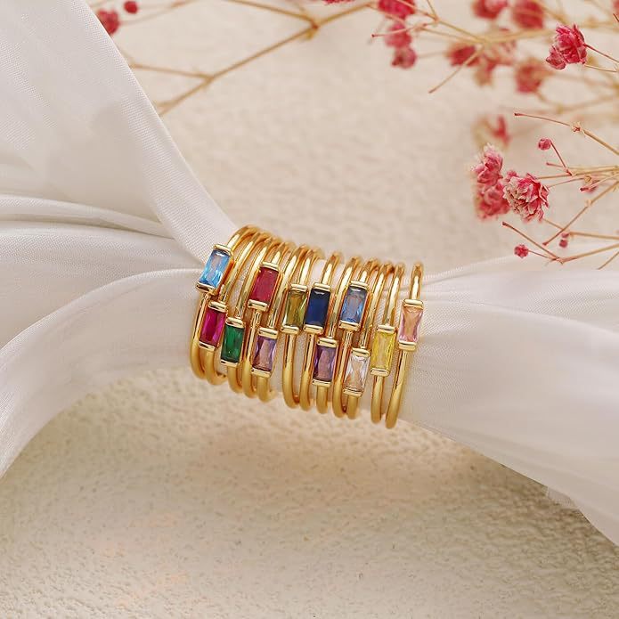 Womens Gold-plated Colorful Square-cut Ring In A Non-fading Rectangular Design