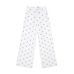Polka Dot Bow Full Printed Design Loose Casual Wide-leg Trousers - White - View 1