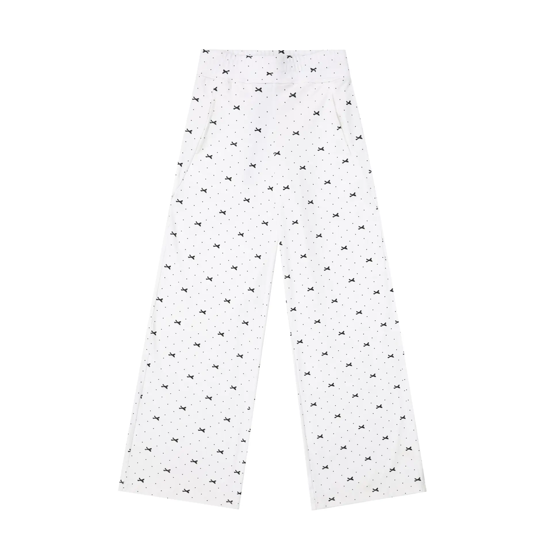 Polka Dot Bow Full Printed Design Loose Casual Wide-leg Trousers