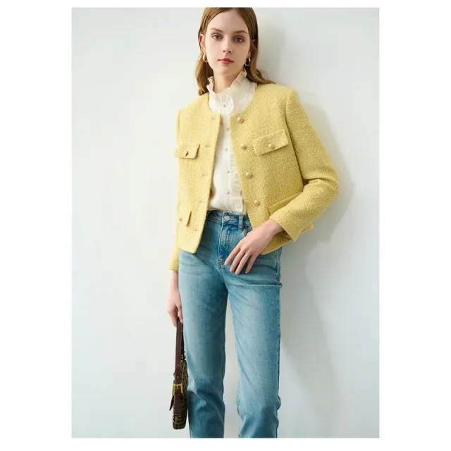 Women's Fashion Solid Color Retro Woolen Top Yellow - Shop at LoveMi