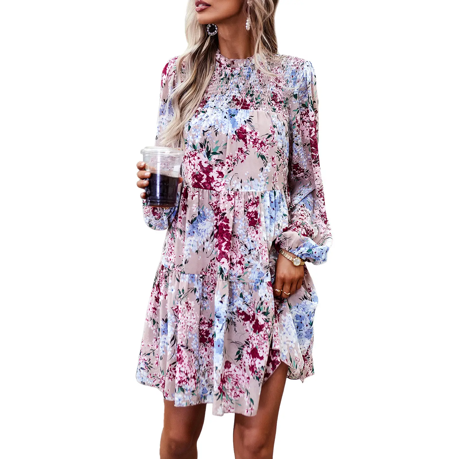Women's Graceful And Fashionable Printed Long-sleeved Dress