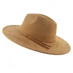 Jazz Women's 10cm Brim Suede Peach Top Tassel Hat - Khaki - View 1