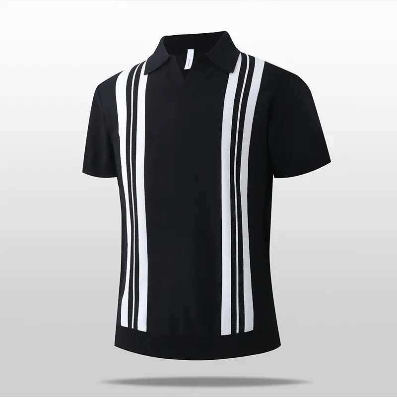 Icy-cool Striped Knitted Short-sleeve Mens Top