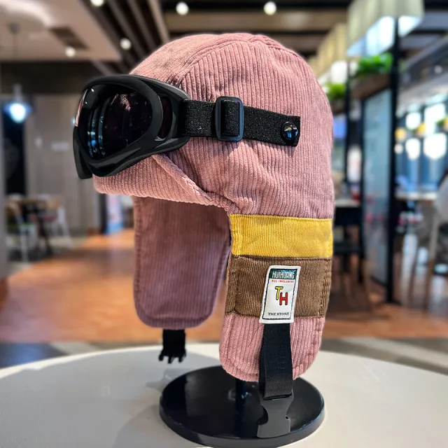 Pilot Hat Corduroy Warm Ear Protection Ushanka Pink Hat Sunglasses - Shop at LoveMi