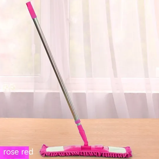 Flat Mop Chenille Mop Wet And Dry Lazy Stainless Steel Telescopic Rose Red - Shop at LoveMi