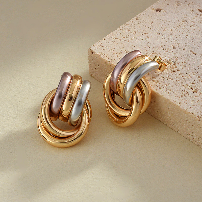 Women's Gold Color Ring String Double Layer Earrings