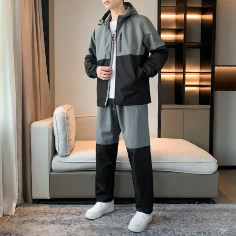Men's Spring and Autumn Hooded Suit with Handsome Casual