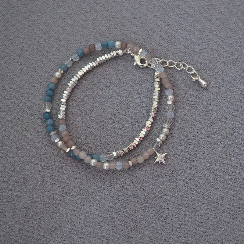 Small Pieces Of Silver Real Stone Beaded Eight Awn Star High-grade Double-layer Twin Bracelet