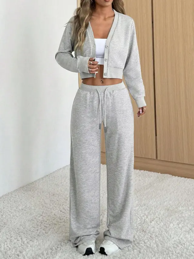 Women's Casual And Comfortable Sports Long sleeved Button Coat Gray - Shop at LoveMi