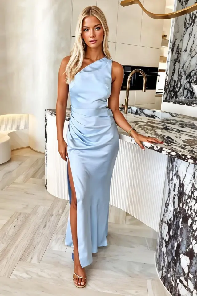 Women's Solid Color Graceful And Fashionable Dress Blue - Shop at LoveMi