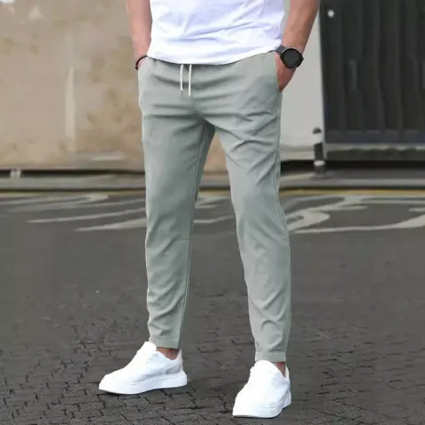 Casual Slim Fit Leather Tag Cropped Pants Solid Color