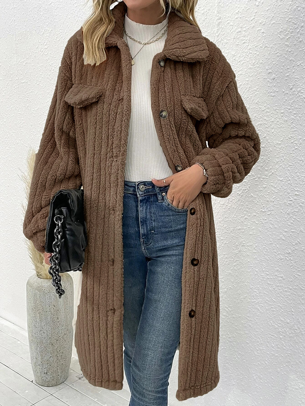 Autumn And Winter Women's Lapel Plush Top Coat Brown - Shop at LoveMi