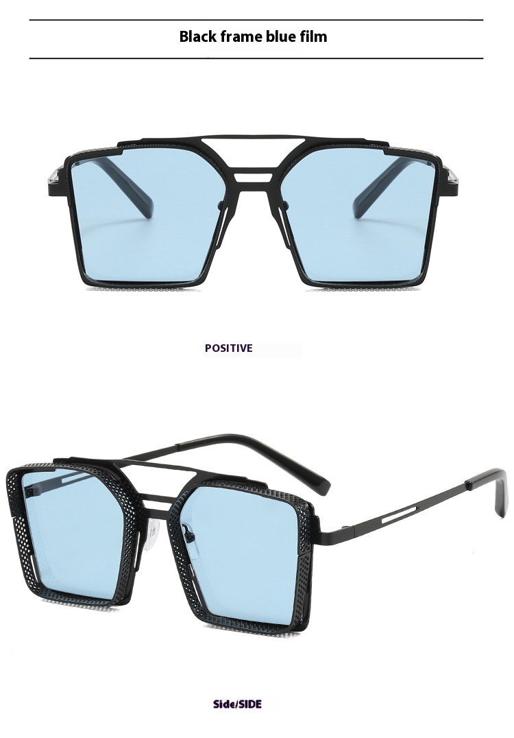 Steam Punk Sunglasses Men's Metal Hollow Square Frame Sunglasses Tide Double Beam Glasses