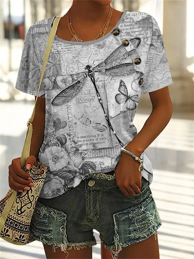 Casual Round Neck 3D Digital Printing Animal Pattern Short Sleeve Rge231819M Xxxl - Shop at LoveMi