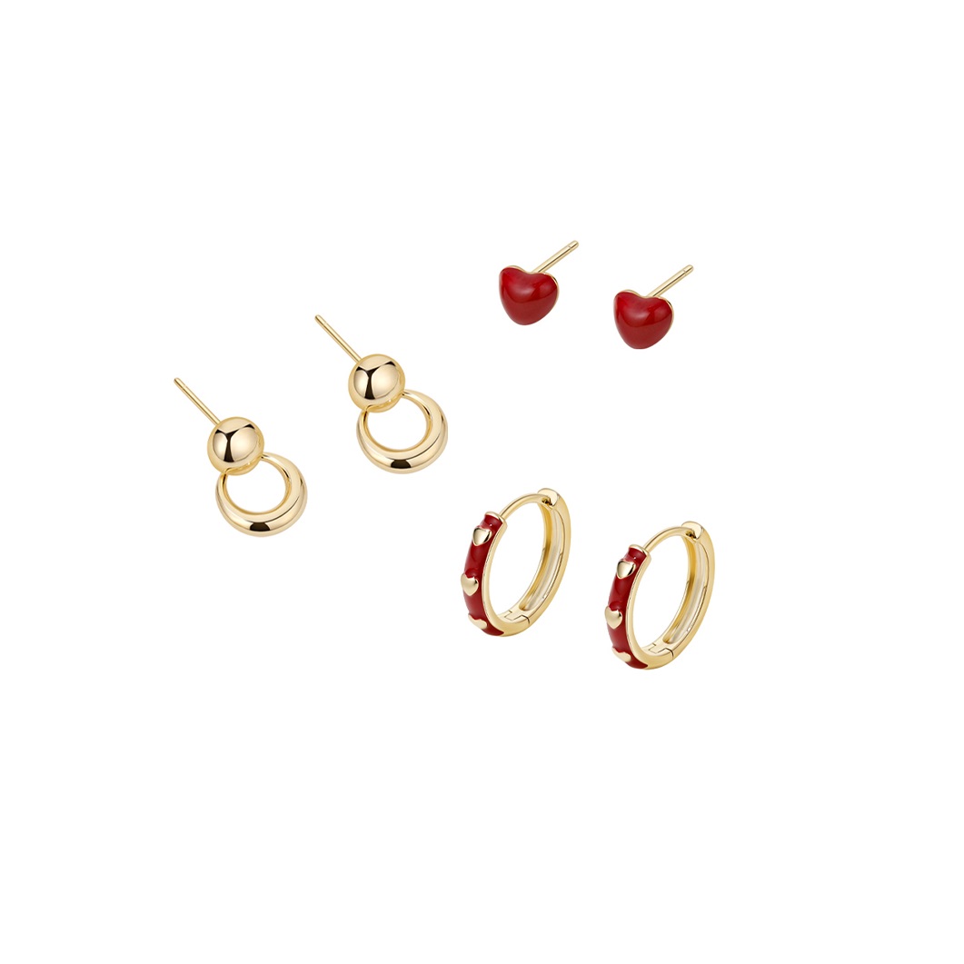 Retro Easy Matching Irregular Red Love Heart Earrings Women's Suit Combination