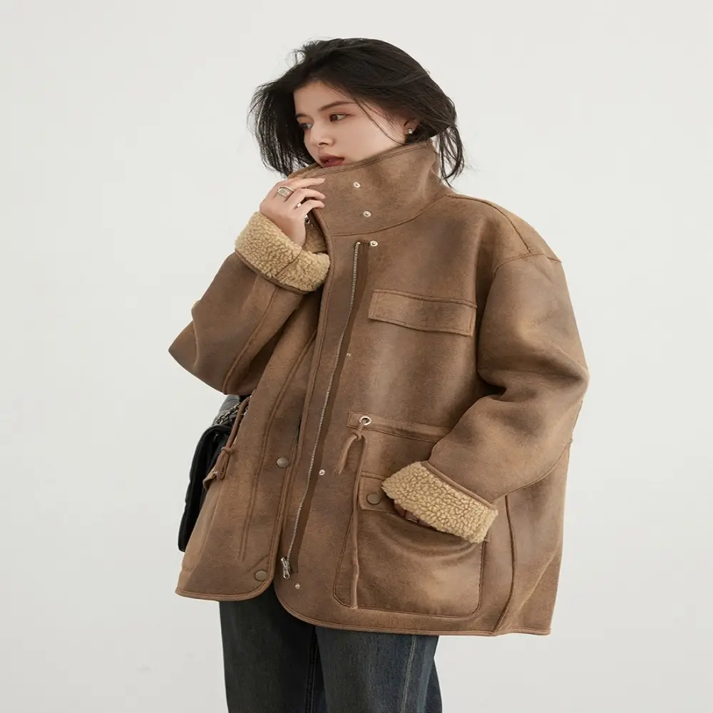 Women's Motorcycle Clothing Suede Lamb Wool Reverse