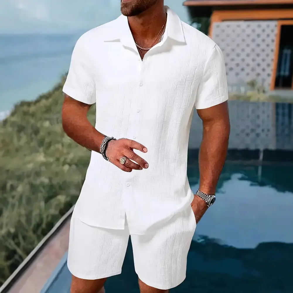 Summer Jacquard Black and White Solid Color Suit
