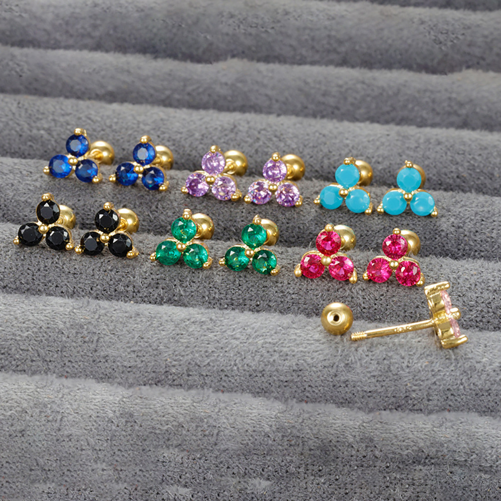 Ear Studs Geometric Triangle Diamond Color