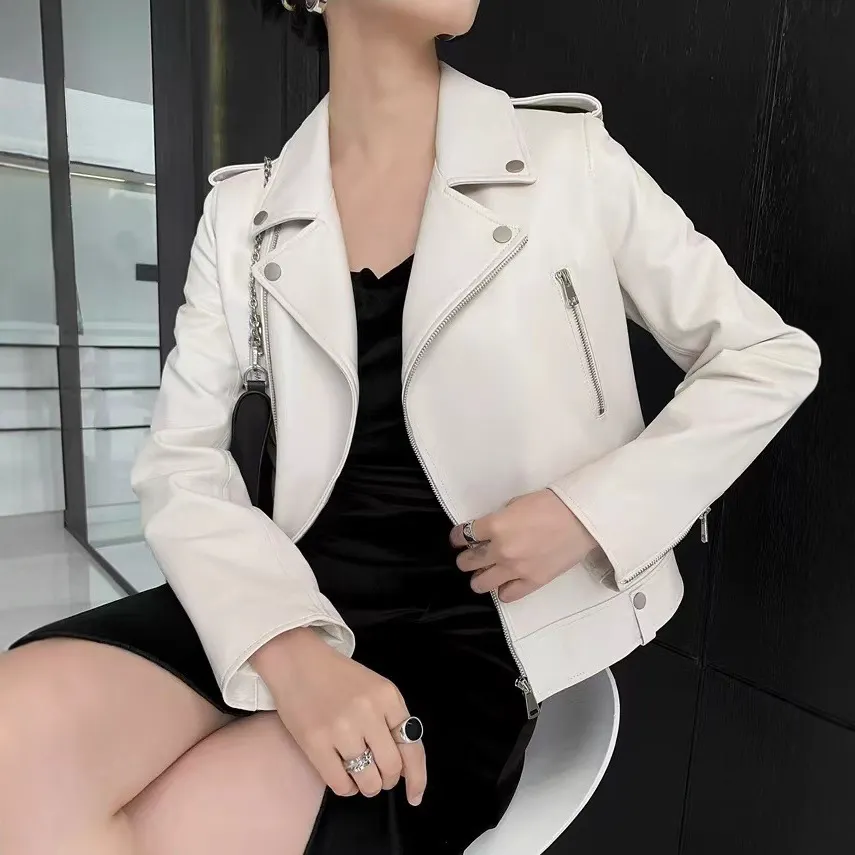 Womens Plus-Size Fashionable Biker Short Jacket - White
