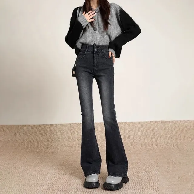 Black gray Brushed Bootcut Skinny Jeans Gray - Shop at LoveMi