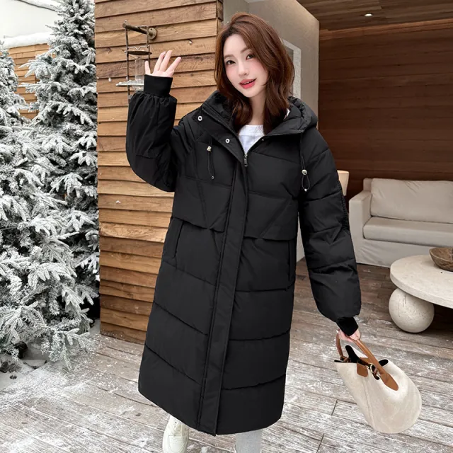 Womens Relaxed fit Long Cotton Coat With A Hood Casual And Solid colored Black - Shop at LoveMi