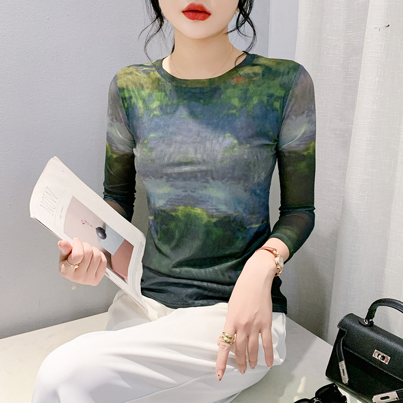 Fall Winter Fashion Voile Printed Slim Top