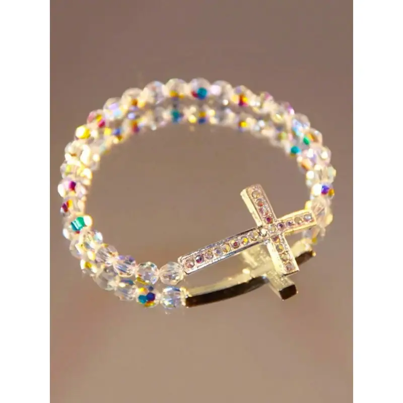 Womens Versatile Crystal Horizontal Cross Bracelet