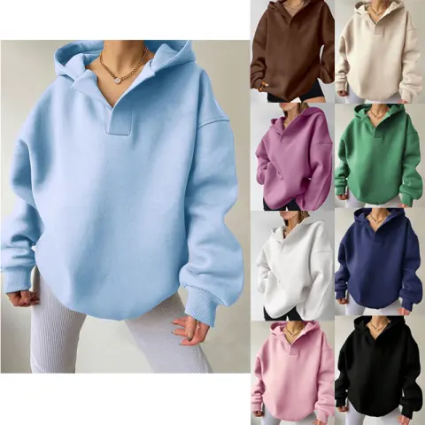 Women's Solid Color Hoodies Long Sleeve Hooded Loose Sweater