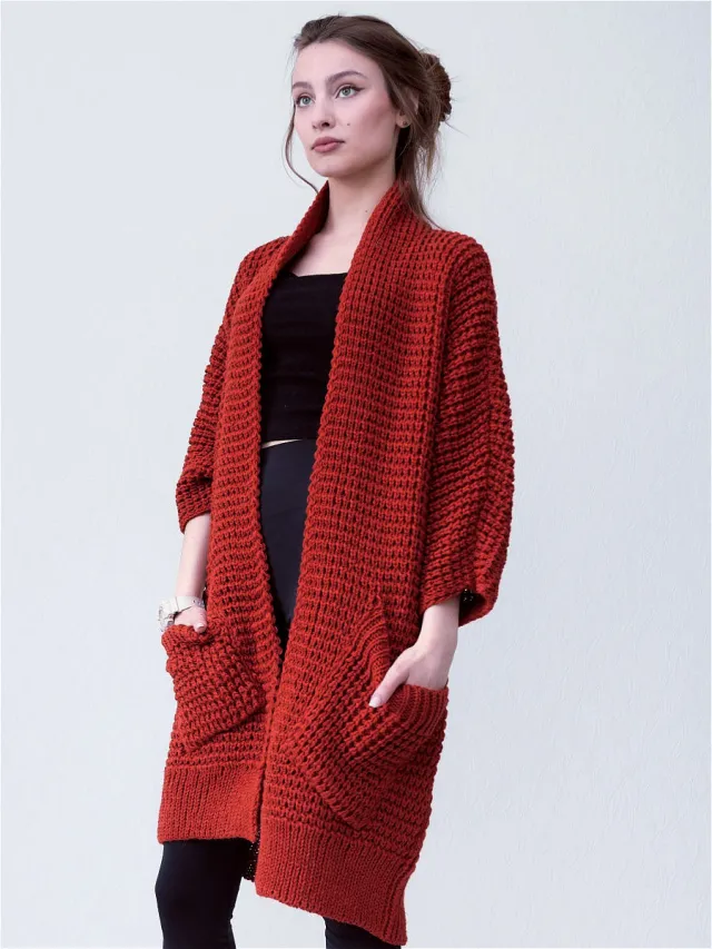 Temperament Commute Cardigan V neck Sweater Coat Red - Shop at LoveMi