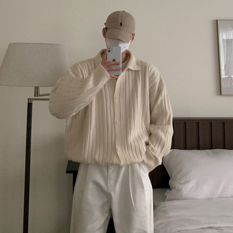 Men's Autumn Striped Lapel Cardigan Sweater