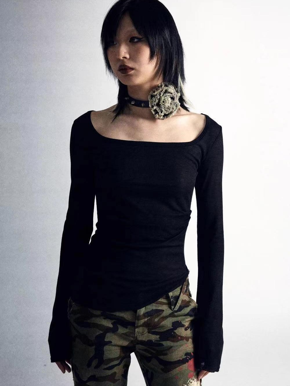 Reverse All-matching Sexy Slim Fit Printed Square Collar