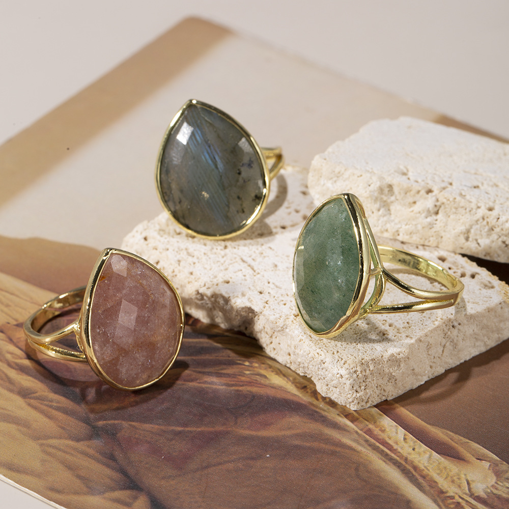 Crystal Stone Drop-shaped Cut Adjustable Ring Fashion Simple Bohemian Ring