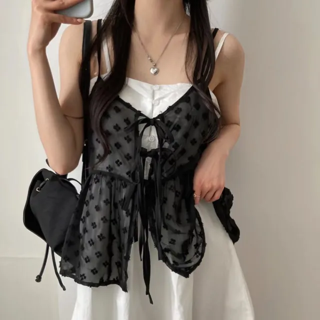 V neck Lace up Design Embroidery Jacquard All match Bandage Dress Sling Black - Shop at LoveMi