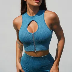 Yoga Clothes Suit Women's Seamless Sports Push Up Vest - Blue Frosted Bra - View 1