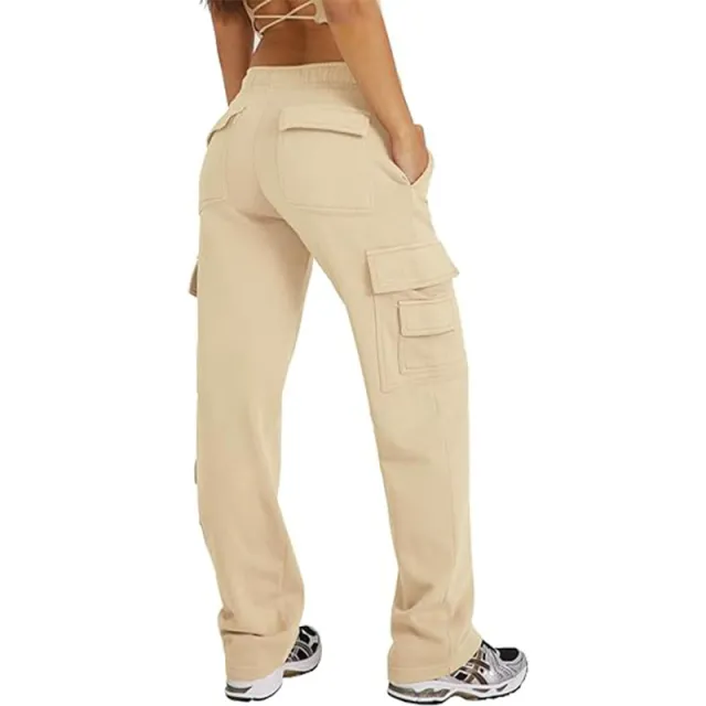 Multi pocket Cargo Pants Casual Loose Sports Fitness Wide Leg Pants Apricot - Shop at LoveMi