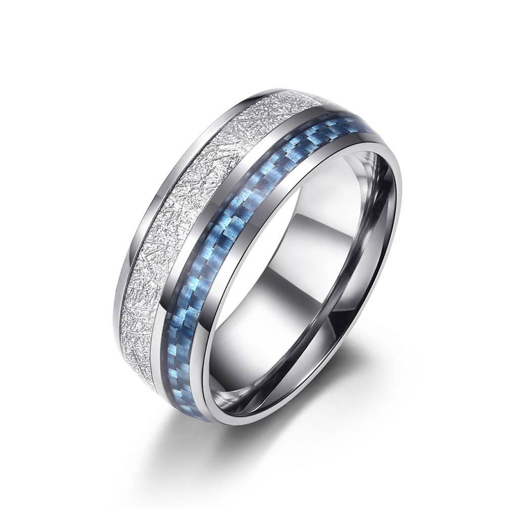Titanium Steel Inlaid Silver Foil Carbon Fiber Wood Piece Ring