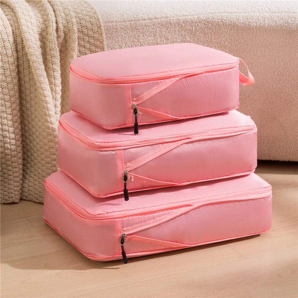 Travel Clothing Compression Storage Bag Three-piece Set - Pink