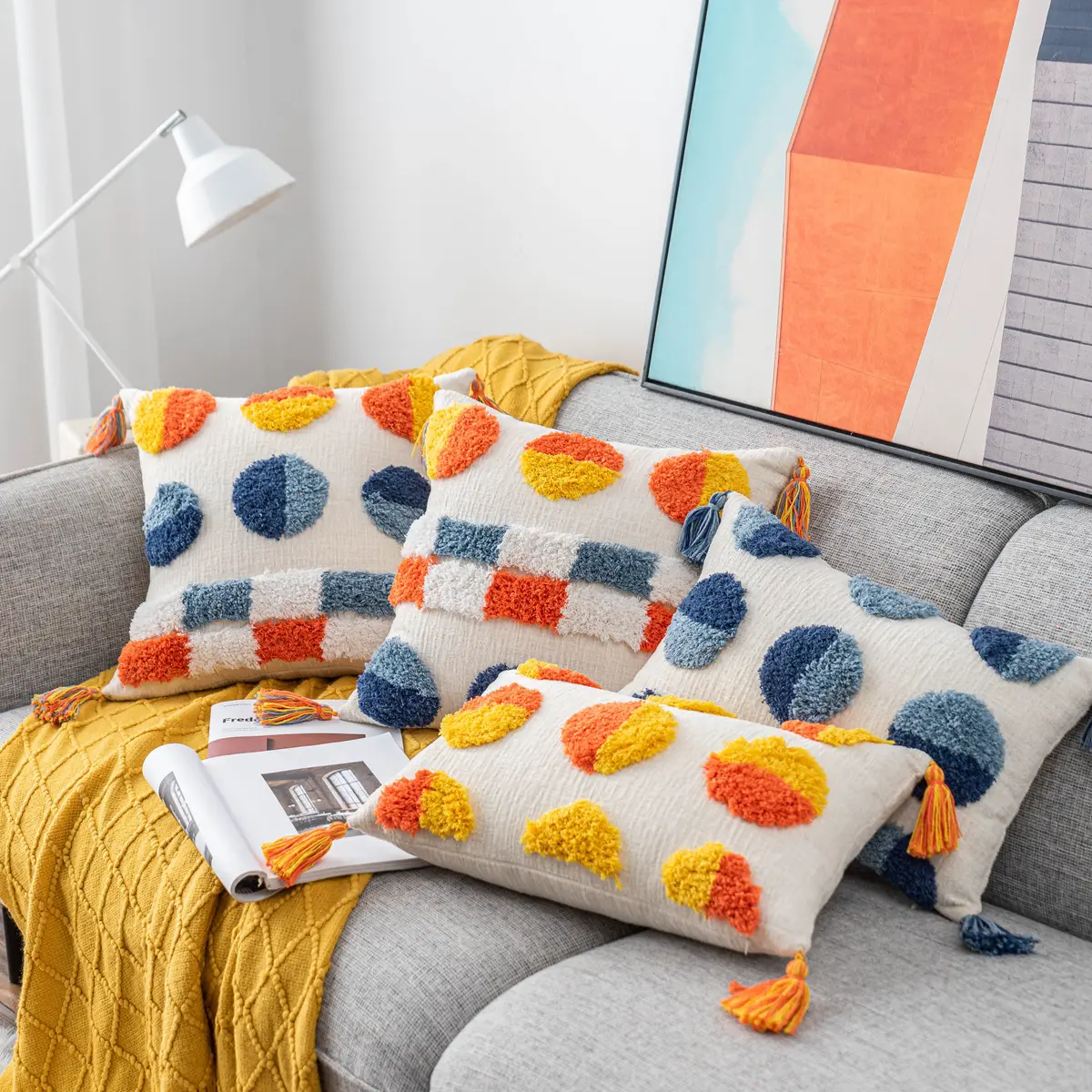 Contrast-color Tufted Throw Pillow
