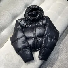 European Goods Down Jacket Women's Short Loose Thick White Duck Down Detachable Hat - Black - View 1