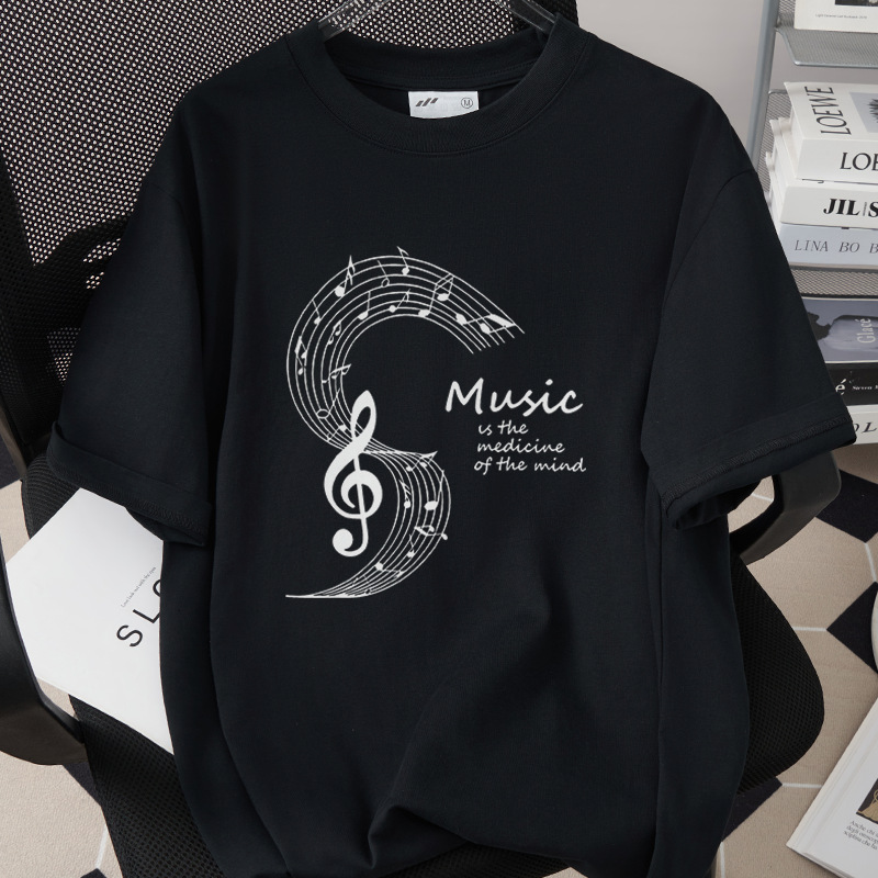 Music And Headphones Creative Print T-Shirt Loose Fit