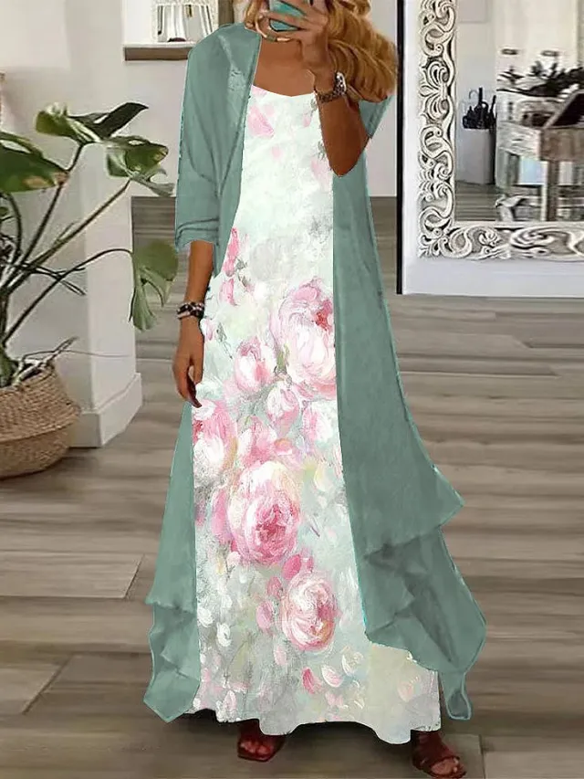 Long Sleeve Loose Floral Totem Two piece Dress 1 Style - Shop at LoveMi