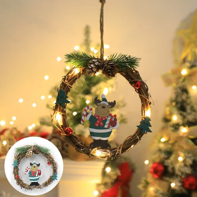 Christmas Wreath Old Man Snowman Show Window Decoration Lighting Chain Garland Elk - Shop at LoveMi
