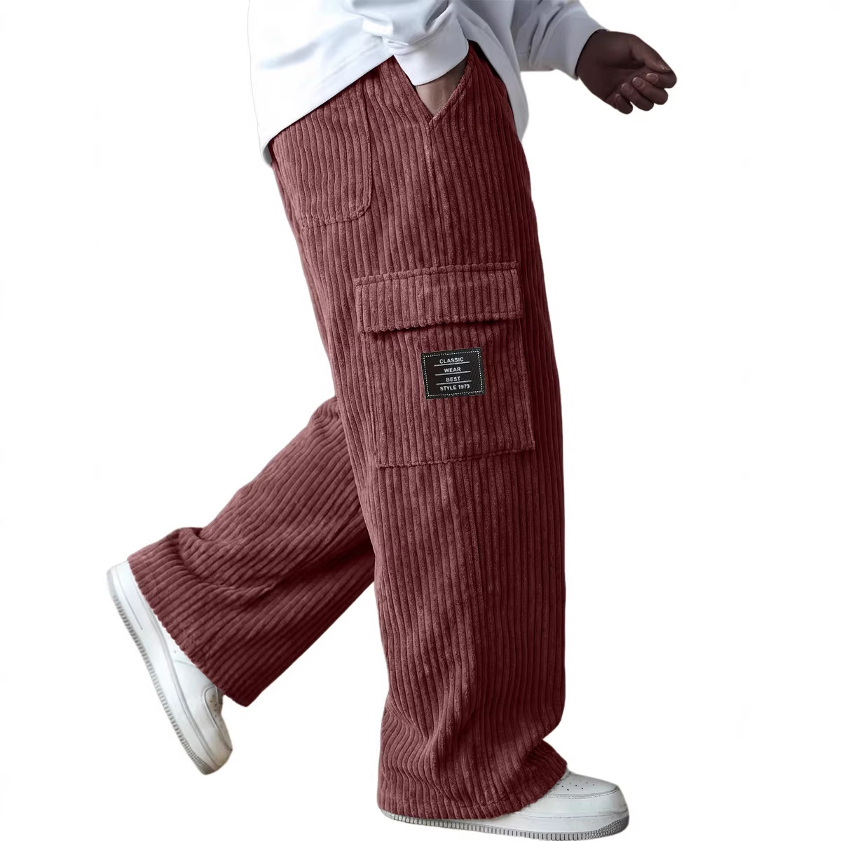 American-style Vintage Vertical-striped Corduroy Mens Casual Workwear Pants