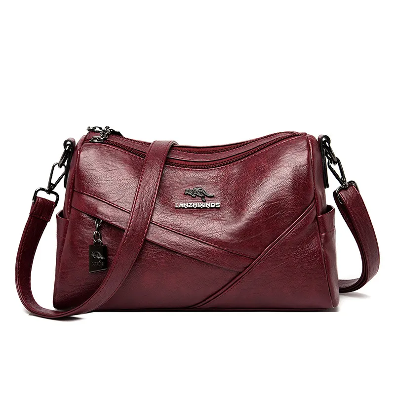 New Fashion Soft Leather Shoulder Large-capacity Crossbody Bag - Red