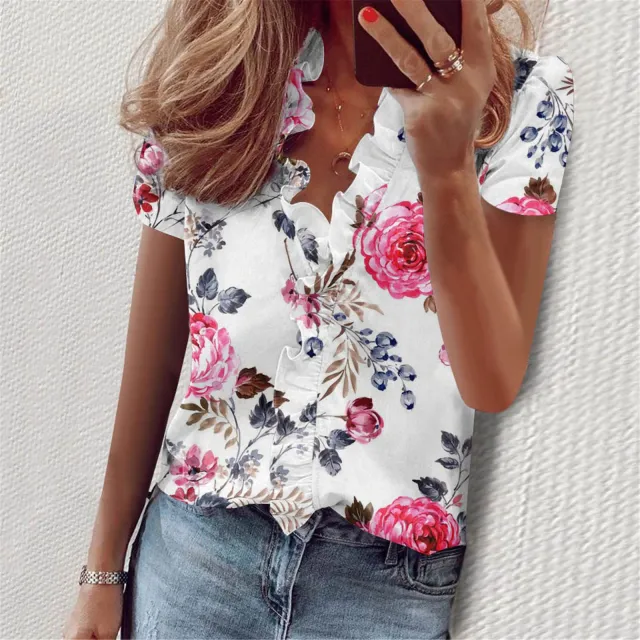 European And American Summer Ruffles Short Sleeve Slim Flower Print Figure 6 - Shop at LoveMi
