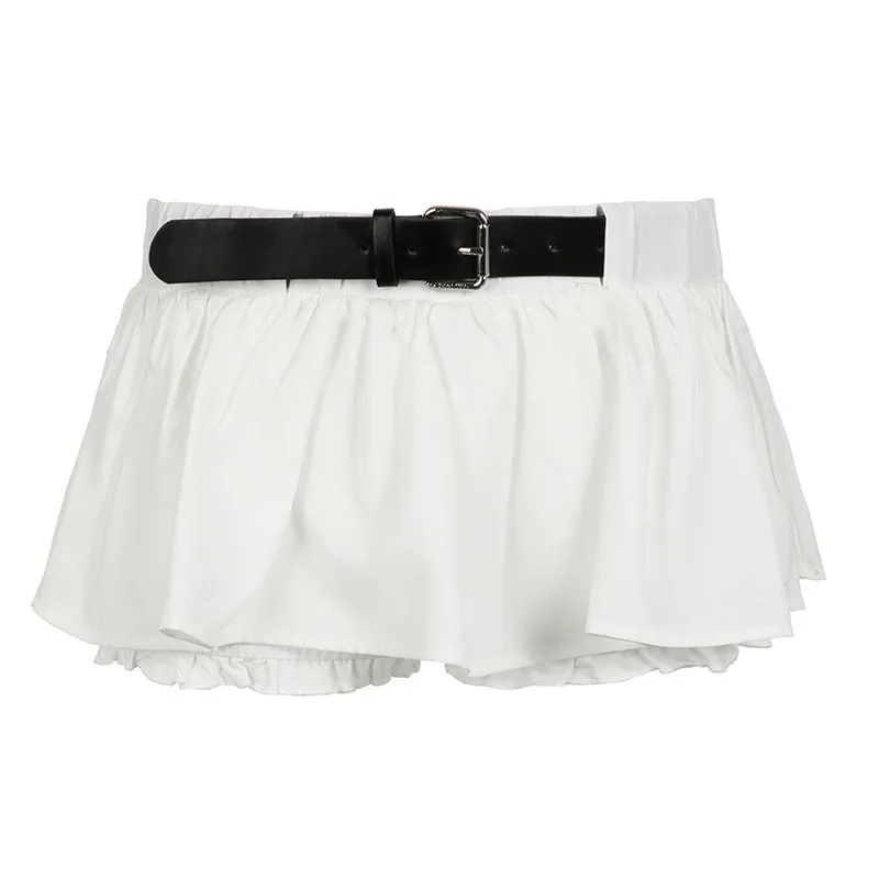 Vacation Leisure A- Line Lotus Leaf Miniskirt - White